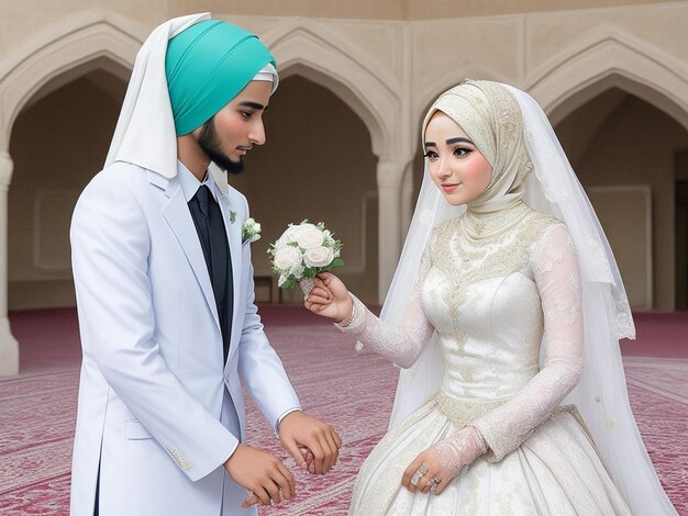 Un jeune couple musulman au mariage.