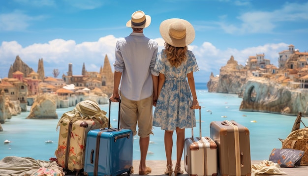 Un jeune couple part avec des valises, libérant la magie du voyage