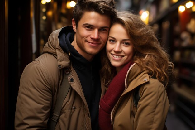 un jeune couple posant pour une photo dans une ruelle