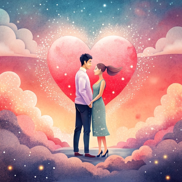 Un jeune couple rêvant de leur futur fond de cœur magnifique