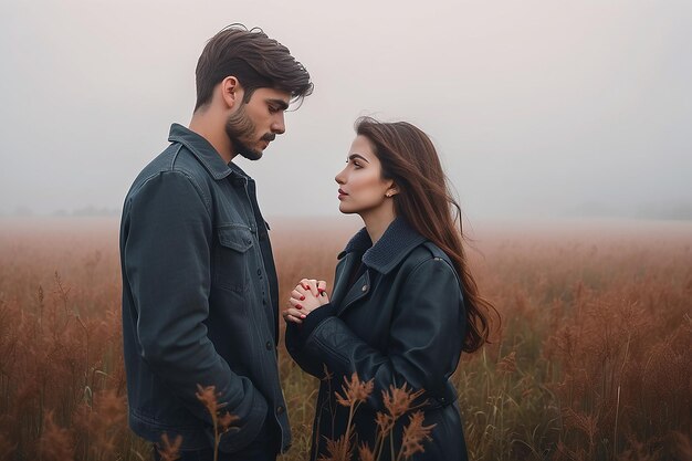 Photo un jeune couple romantique s'embrassant dans l'abstraction de la belle nature du monde embrasse le jour de la saint-valentin