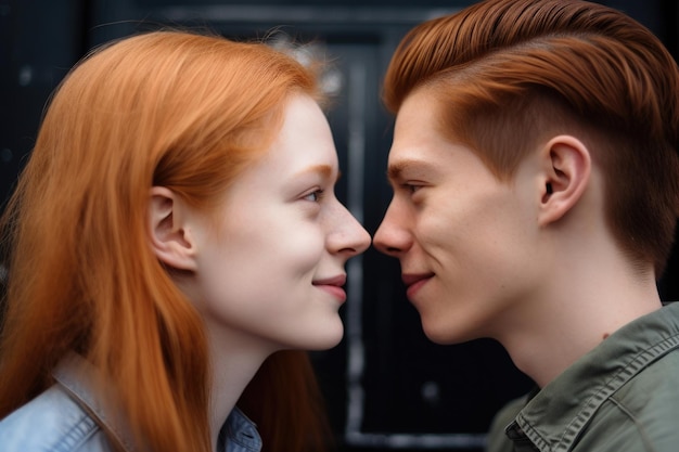 Un jeune couple se regarde avec amour