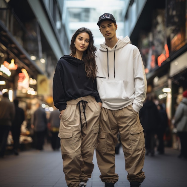 Un jeune couple en streetwear à la mode