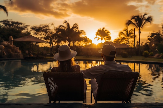 Jeune couple de voyageurs se détendre et profiter du moment Generative Ai