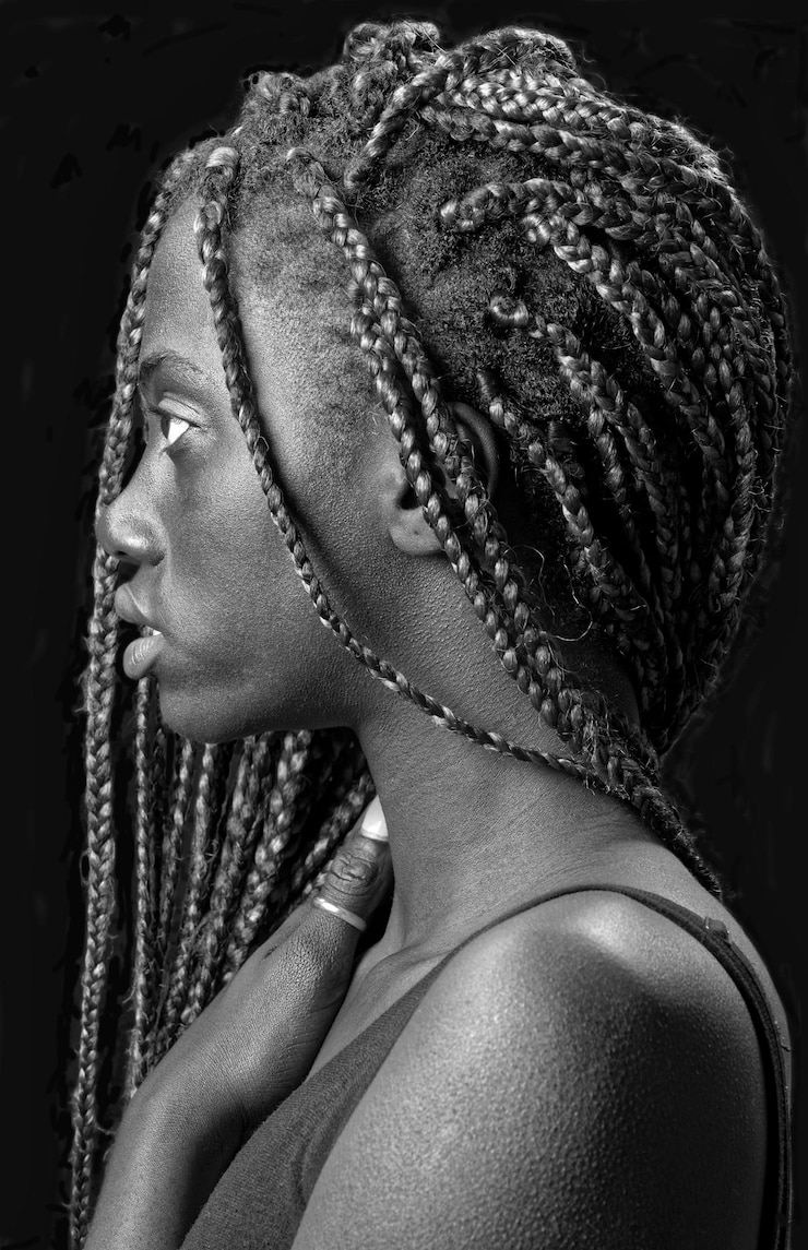 Photo jeune, dame a peau noire, studio, portrait