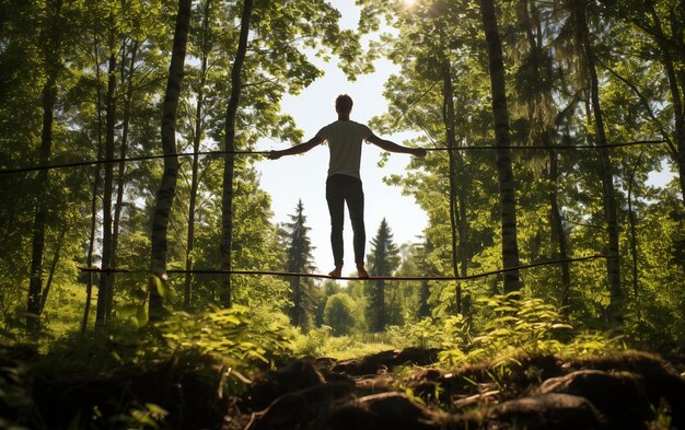 Photo le jeune daredevil sur slackline