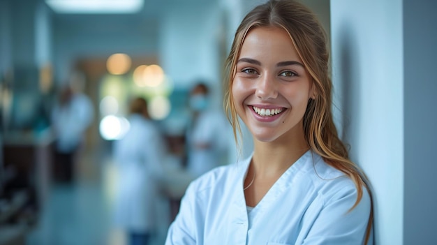 jeune dentiste joyeuse qui est fière de son travail grand espace de copie composition décentrée