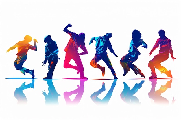 Jeune design amusant musique de fond silhouettes disco ombre illustration gens ensemble joie dansant groupe coloré