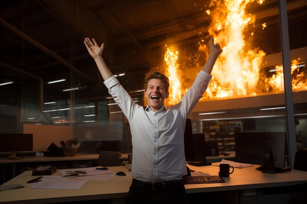 Photo un jeune employé fête son succès.