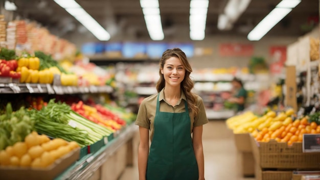 Jeune employée de supermarché au travail