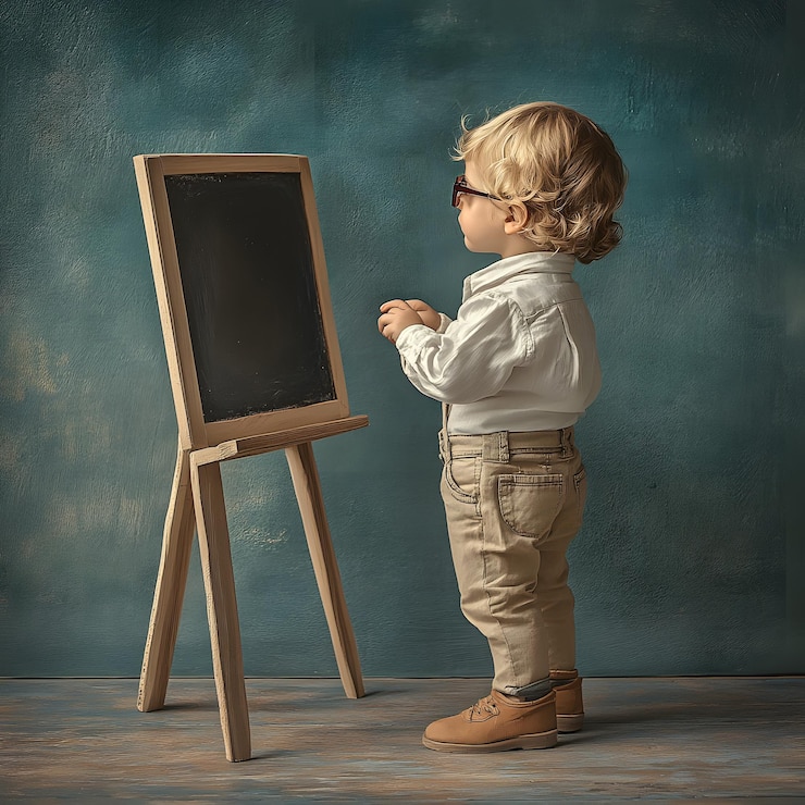 Photo un jeune enfant assume avec confiance le rôle d'enseignant.