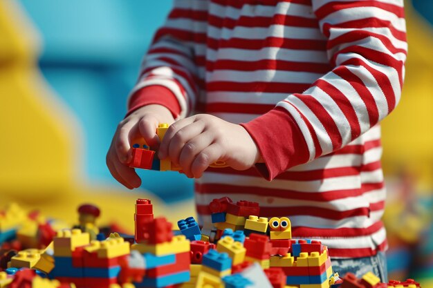 Photo un jeune enfant jouant avec l'ia générative de lego