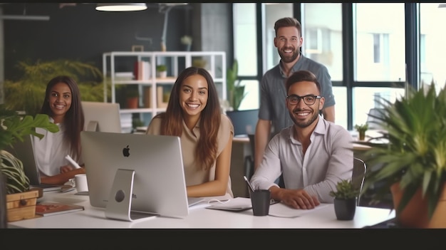 Une jeune équipe de start-up multiethnique travaillant dans un bureau moderne