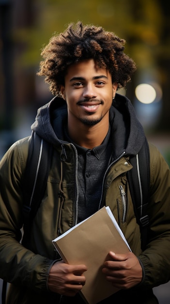 Photo jeune étudiant adolescent hispanique souriant confiant tenant des livres à l'université