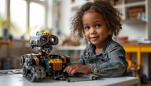 Un jeune étudiant afro-américain construit des voitures robotiques en utilisant des ordinateurs et du codage.