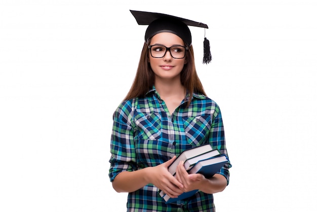 Jeune étudiant isolé sur le fond blanc