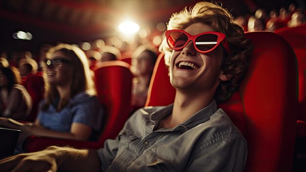 Un jeune étudiant qui regarde un film en avant-première s'amuse