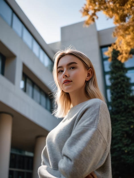 Une jeune étudiante attrayante sur le campus.