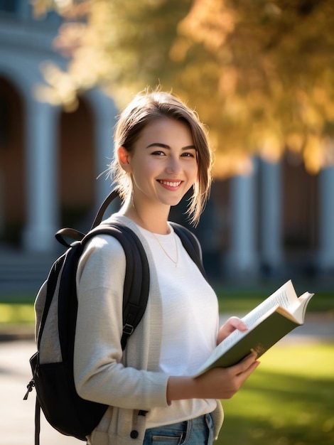 Une jeune étudiante attrayante sur le campus.