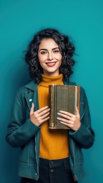 Jeune étudiante souriante avec un livre à la main