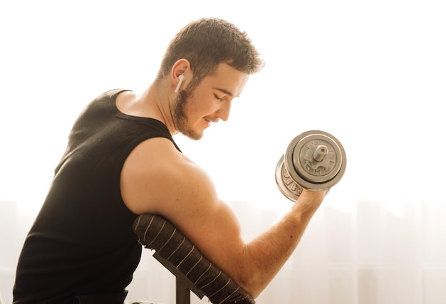 Jeune, faire, fitness, exercice, maison