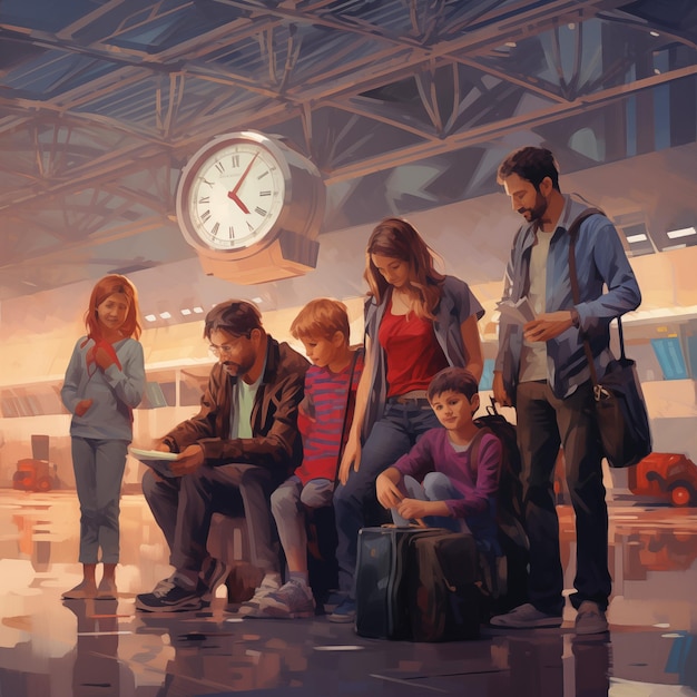Jeune famille attendant à l'aéroport Concept de voyage
