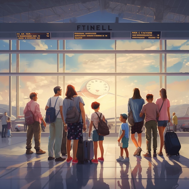 Jeune famille avec des bagages à l'aéroport Concept de voyage et de tourisme