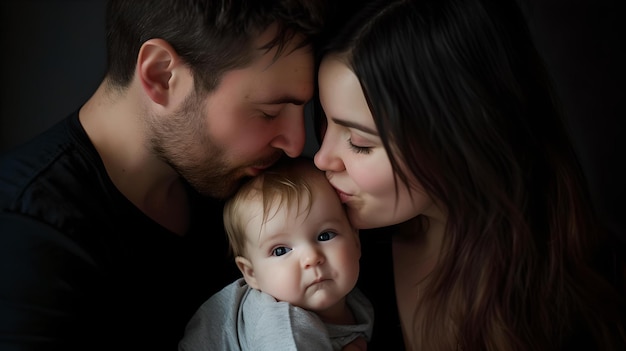 Une jeune famille chérissant un moment avec son bébé intime étreinte affectueuse et aimante parfaite pour le contenu sur le thème de la famille AI