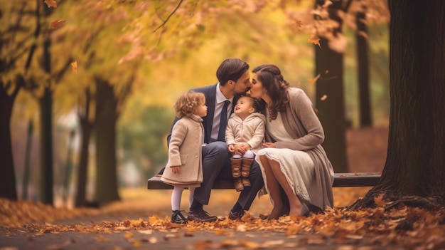 Une jeune famille heureuse dans le parc d'automne