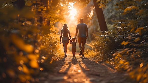Une jeune famille avec une petite fille dans un parc d'été génère une illustration par l'IA