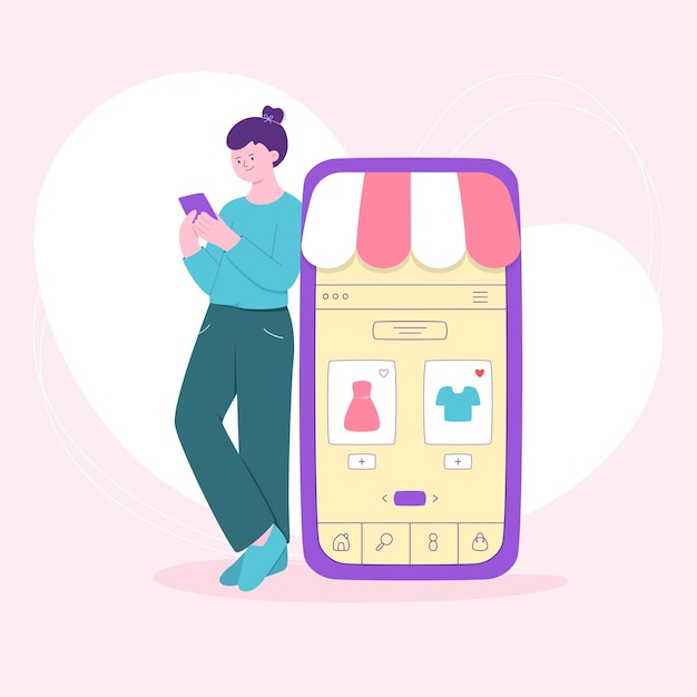 Une jeune femme achète sur Internet avec une application de téléphone portable