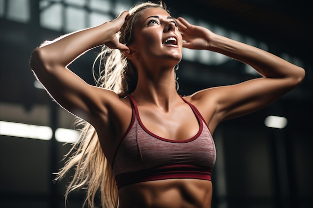 Une jeune femme active qui transpire au gymnase pour un physique fort et en bonne santé.