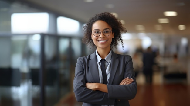 Jeune femme d'affaires en arrière-plan de bureau