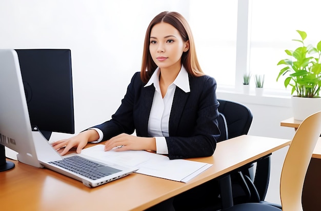 Jeune femme d'affaires assise dans la salle de bureau Generative ai