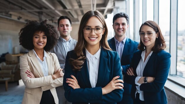 Une jeune femme d'affaires avec des collègues.