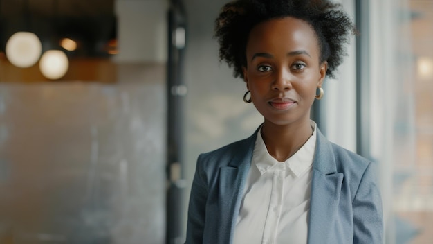 Une jeune femme d'affaires confiante avec une expression attentive dans un bureau