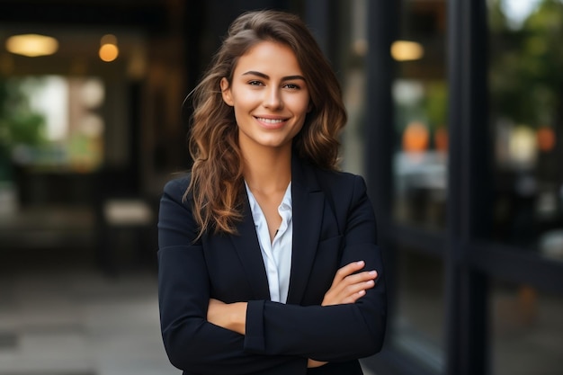 Jeune femme d'affaires heureuse IA générative