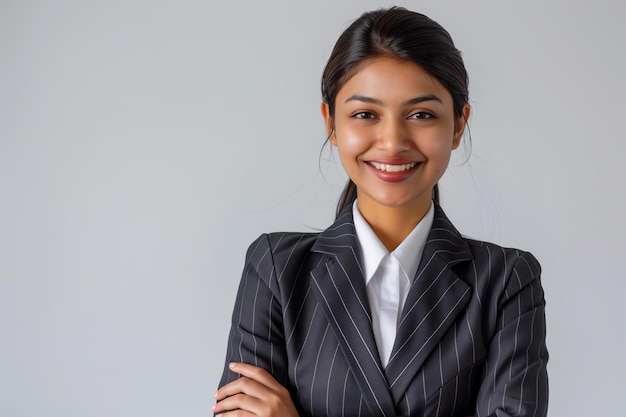 Une jeune femme d'affaires indienne confiante souriante.