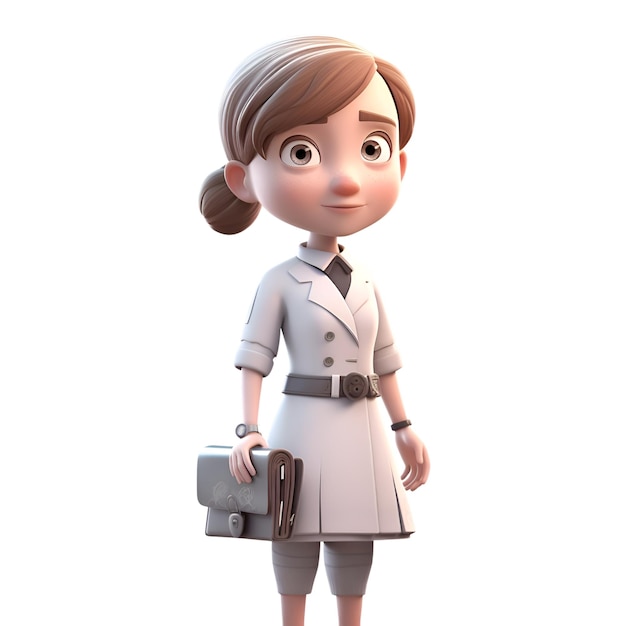 Jeune femme d'affaires avec une mallette 3D sur fond blanc