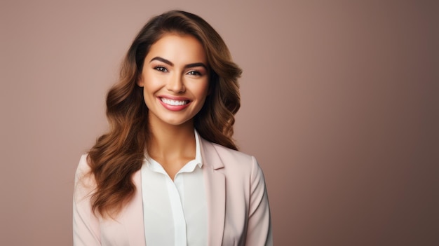 Jeune femme d'affaires souriante posant sur fond de couleur douce AI générative