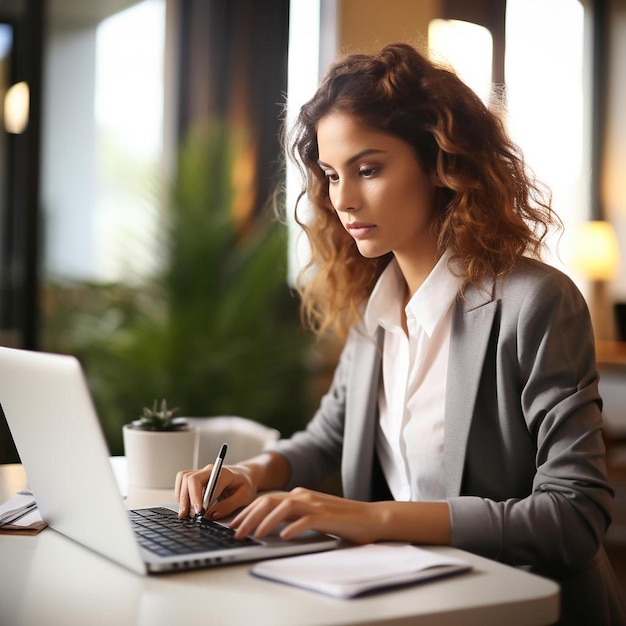 jeune femme d'affaires travaillant sur un ordinateur portable au bureau