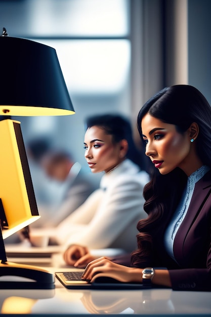 Jeune femme d'affaires utilisant l'ordinateur dans un bureau moderne élégante belle gestionnaire travaillant sur les finances