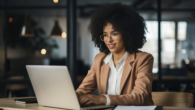 Une jeune femme d'affaires utilisant un ordinateur portable