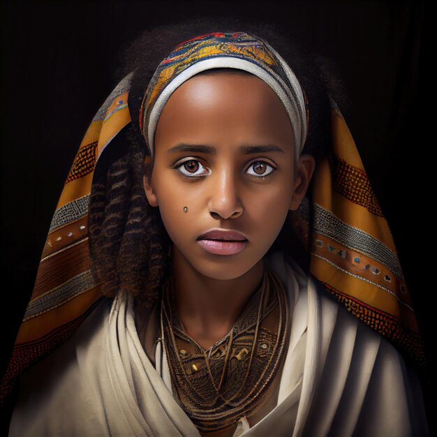 Une jeune femme africaine érythréenne n'est pas une véritable illustration de personne fictive réalisée avec une IA générative