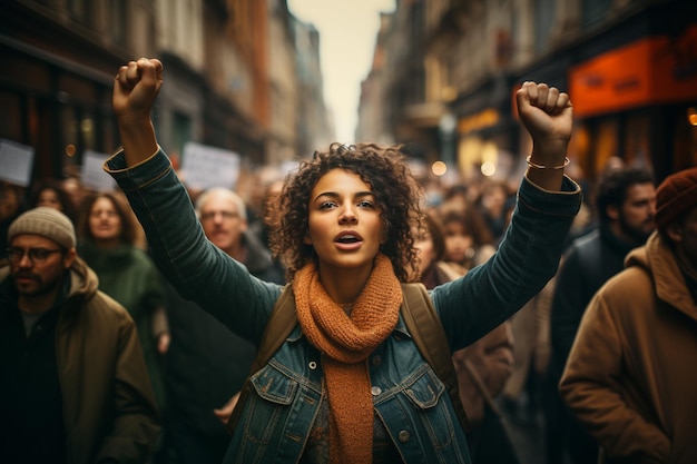 Jeune femme africaine noire lors d'une manifestation pour les droits de l'homme, activiste politique sur une question sociale