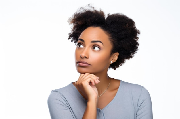 jeune femme afro-américaine douteuse pensant ou choisissant un concept