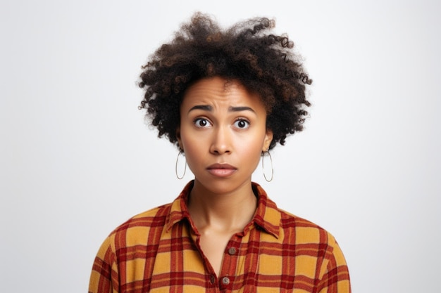 Jeune femme afro-américaine pensant ou choisissant un concept douteux