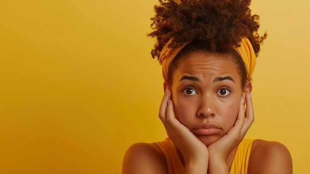 Photo une jeune femme afro-caribéenne effrayée et anxieuse isolée sur un fond solide