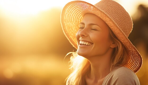 Une jeune femme appréciant le coucher de soleil insouciante et détendue dans la nature générée par l'intelligence artificielle