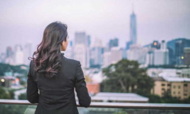 Une jeune femme de l'arrière portant une tenue d'affaires regardant la vue urbaine Concept de femme d'affaires